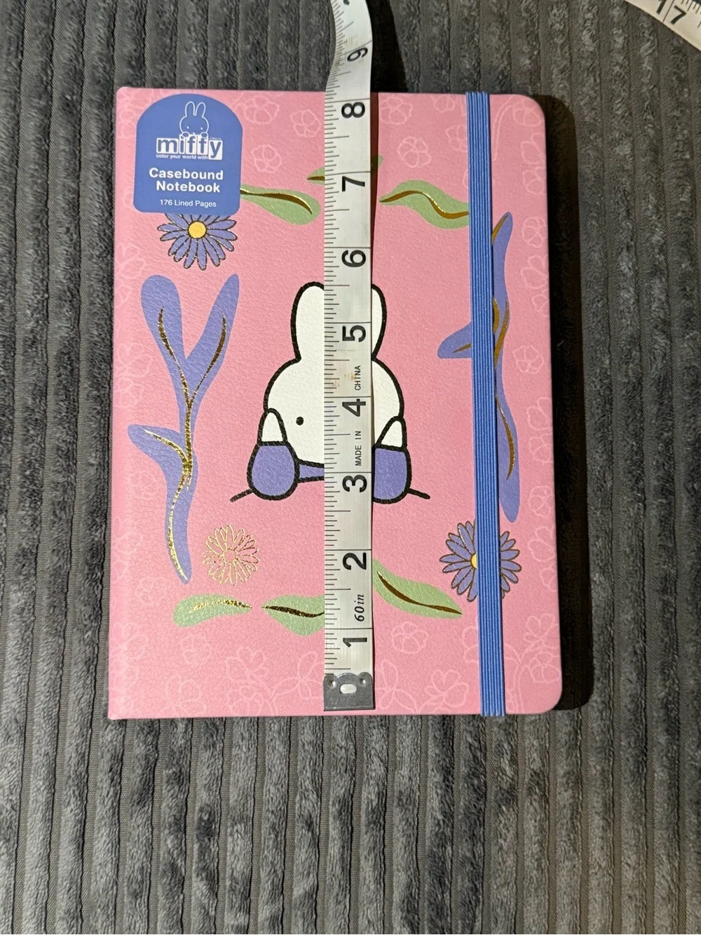 miffy Pink Notebook with Blue Elastic and Floral Accents